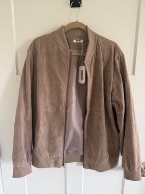 Coofandy Taupe Suede Bomber Jacket